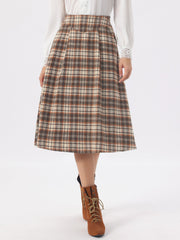 Plaid Vintage Pocketed Midi A-Line Skirt