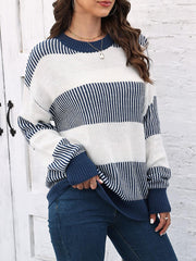 Casual Loose Fit Striped Knitted Pullover Sweater