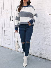 Casual Loose Fit Striped Knitted Pullover Sweater