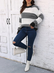 Casual Loose Fit Striped Knitted Pullover Sweater