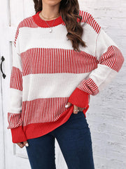 Casual Loose Fit Striped Knitted Pullover Sweater