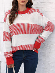 Casual Loose Fit Striped Knitted Pullover Sweater
