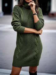 Solid Color Turtleneck Long Sleeve Knitted Sweater Dress