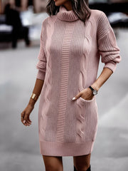 Solid Color Turtleneck Long Sleeve Knitted Sweater Dress