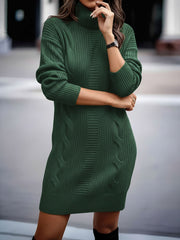 Solid Color Turtleneck Long Sleeve Knitted Sweater Dress