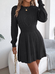 Round Neck Long Sleeves Cable Knit Mini Sweater Dress