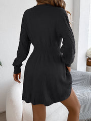 Round Neck Long Sleeves Cable Knit Mini Sweater Dress
