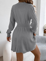 Round Neck Long Sleeves Cable Knit Mini Sweater Dress
