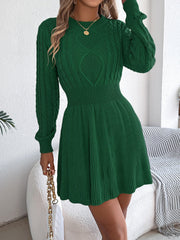 Round Neck Long Sleeves Cable Knit Mini Sweater Dress