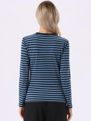 Striped Long Sleeve Crew Neck Casual Tops