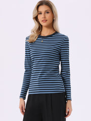 Striped Long Sleeve Crew Neck Casual Tops