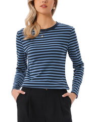 Striped Long Sleeve Crew Neck Casual Tops