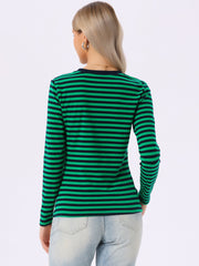Striped Long Sleeve Crew Neck Casual Tops