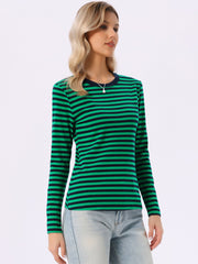 Striped Long Sleeve Crew Neck Casual Tops