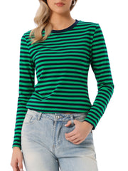 Striped Long Sleeve Crew Neck Casual Tops