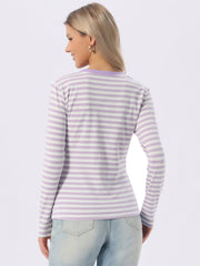 Striped Long Sleeve Crew Neck Casual Tops