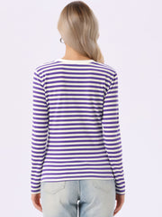 Striped Long Sleeve Crew Neck Casual Tops