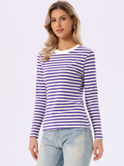 Striped Long Sleeve Crew Neck Casual Tops