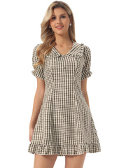 Gingham Checks Ruffled Peter Pan Collar 1960s Vintage Mini Dress