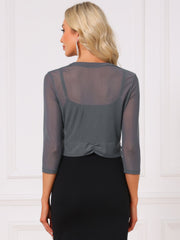 Chiffon 3/4 Sleeve Open Front Bolero Mesh Sheer Shrug