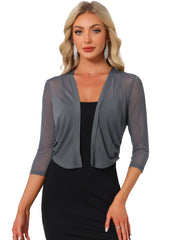 Chiffon 3/4 Sleeve Open Front Bolero Mesh Sheer Shrug