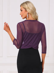 Chiffon 3/4 Sleeve Open Front Bolero Mesh Sheer Shrug