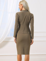 Business Suit 2 Pieces Tweed Trim Blazer Jacket and Skirt Set