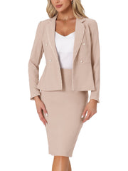 Business Suit 2 Pieces Tweed Trim Blazer Jacket and Skirt Set