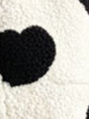 Plush Heart Print Loose Long Sleeve Zipper Jacket