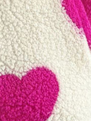 Plush Heart Print Loose Long Sleeve Zipper Jacket