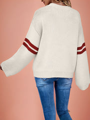 Color Blocked Heart Pattern Round Neck Knited Sweater