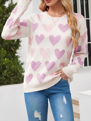 Crew Neck Beaded Heart-Shaped Pullover Knitted Sweater