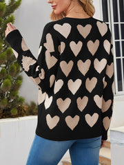 Crew Neck Beaded Heart-Shaped Pullover Knitted Sweater