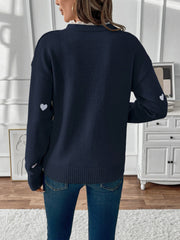 Notch Neck Lace Patchwork Heart Pullover Sweater