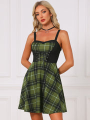 Plaid Lace-Up Gothic Sleeveless Tartan Mini Club Party Dress