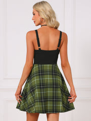 Plaid Lace-Up Gothic Sleeveless Tartan Mini Club Party Dress