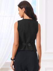 Striped V Neck Sleeveless Button Down Pocketed Fully Lined Waistcoat Vest