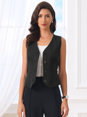 Striped V Neck Sleeveless Button Down Pocketed Fully Lined Waistcoat Vest