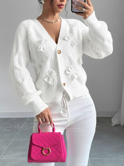 Solid Color Long Sleeve Bow Detail Knitted Cardigan