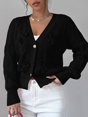 Solid Color Long Sleeve Bow Detail Knitted Cardigan