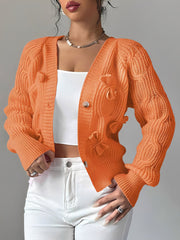 Solid Color Long Sleeve Bow Detail Knitted Cardigan