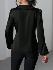 Puff Long Sleeve Satin Tie Waist Wrap Blouse