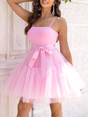 Spaghetti Strap Mesh Petticoat Mini Dress