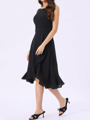 Wrap Ruffle High Low Hem Round Neck Sleeveless Floral Dress