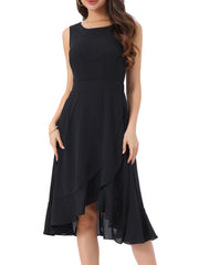 Wrap Ruffle High Low Hem Round Neck Sleeveless Floral Dress