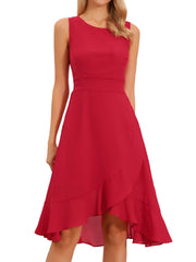 Wrap Ruffle High Low Hem Round Neck Sleeveless Floral Dress