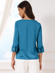 Dressy Casual Boat Neck 3/4 Sleeve Work Satin Blouse