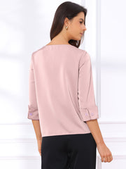 Dressy Casual Boat Neck 3/4 Sleeve Work Satin Blouse