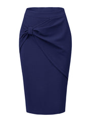 Work Pencil Ruched High Waist Bodycon Midi Skirt