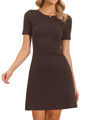 Short Sleeves Solid Color Knitted Slim Fit Mini Dress